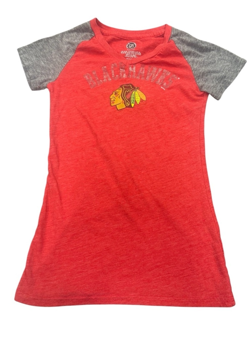 Chicago Blackhawks Red & Gray Raglan Kids Tee Size Medium / Size 8